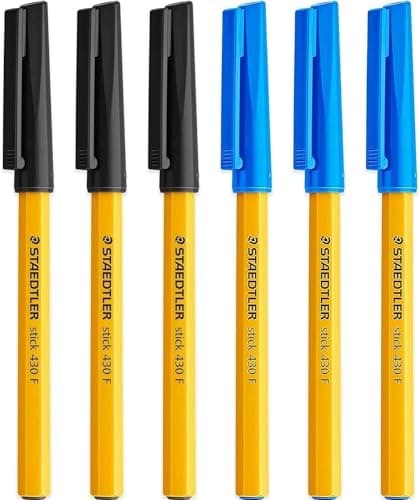 Image of STAEDTLER Fine 0.3mm 430 Stick Ballpoint Pens Writing Pen Smooth - Black and Blue Ink (6)