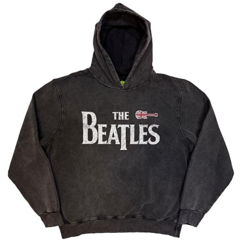 Image of Rock Off officially licensed products The Beatles Guitar & Drop T Logo Stone Wash Pullover Hoodie XL Charcoal