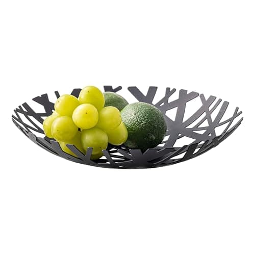 Image of YAMAZAKI 2498 Tower Fruit Bowl, Black, Steel, Minimalist, 26 x 26 x 4.5 cm