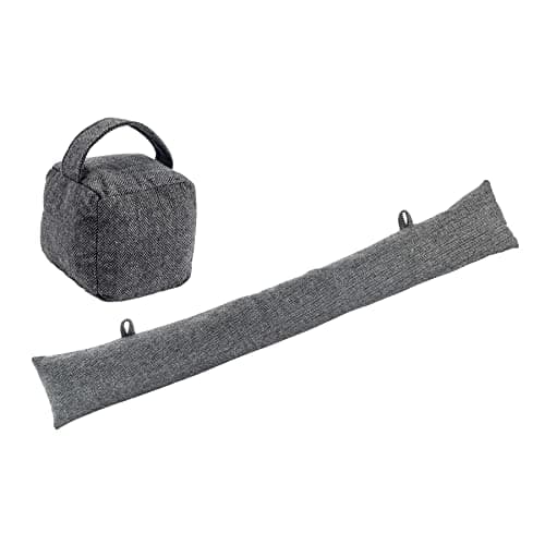 Image of Nicola Spring Door Stop & Draught Excluder Set - Grey - 2pc - Herringbone Indoor Decorative Weighted Door Wedge and Interior Wind Stopper Snake Air Seal for Home, Office