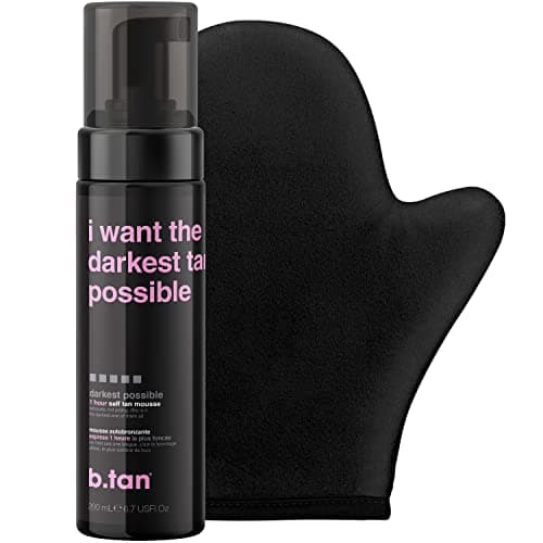 Image of b.tan Dark Self Tanning Gift Set | Get The Darkest Tan Possible Kit - Best Express Fake Tan w/Mitt Applicator Glove, 1 Hour Face & Body Tanner Mousse, Instant Results, Vegan, Cruelty Free, 200ml