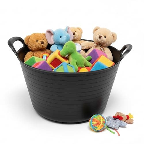 Image of 15L Plastic Flexi Tub Heavy-Duty Flexible Storage Bucket Black, Large Multi-Purpose Round Container for Garden, Laundry, and Home Use – Durable Plastic Tub