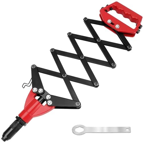 Image of BELLE VOUS Heavy-Duty Lazy Tong Pop Rivet Gun with 5 Nosepieces - Suitable for 3.2-6.4mm Aluminium & Stainless Steel Rivets - Extending Professional Single-Pull Action Riveter Tool - Fast Riveting