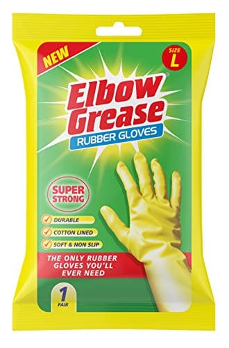Image of Elbow Grease Rubber Gloves | Cotton Lined, Super Strong, Non-Slip Household Cleaning Gloves (Large)