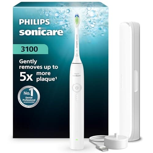 Image of Philips Sonicare 3100 Series Electric Toothbrush - Sonic Toothbrush with Pressure Sensor, 3 Intensity Levels, EasyStart Feature, SmarTimer, 14-Day Runtime, Travel Case, White, HX4033/21, [New]