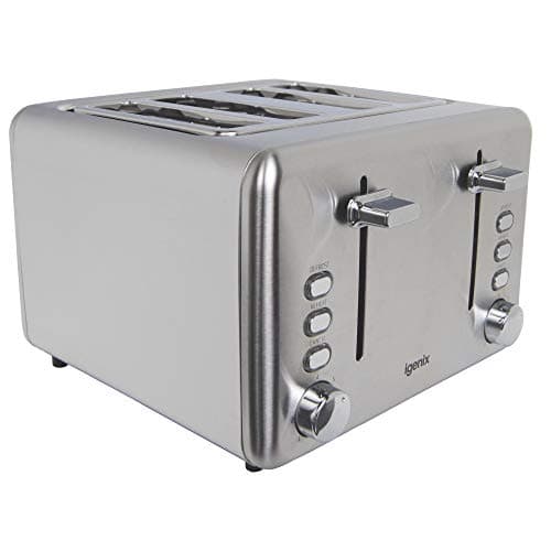 Image of Igenix IG3204 4 Slice Toaster, Deep Slots with Adjustable Browning Control, Slide Out Crumb Tray for Easy Cleaning, Defrost and Reheat Function, Stainless Steel