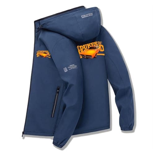 Image of KHAFVXTP Bomber Jacket Men For Hazzard G.e.ner.al L.ee Car, Outwear with Zip Pockets, for leisure sports, outdoor, cycling, travel jackets, Jacket(Blue,S)