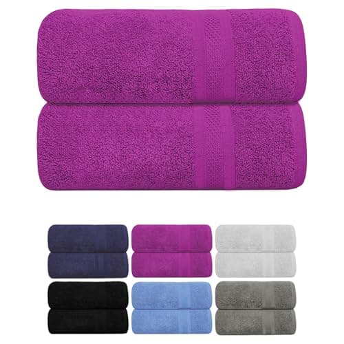 Image of Hieftan Bath towel sets Large soft Cotton towels 500GSM Bath Shower Towel Gift Set | Quick Dry, Highly Absorbent, Soft Feel Towels, Perfect for Daily Use | 70cm x 140cm | Multi- Colours (2, Purple)