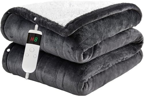 Image of Qieryun Heated Twin 150×200cm Electric Blanket, 10 Heating Settings, 1-8h Timer overheat Protection, Machine Washable, Flannel & Sherpa Full Body Warming, Electric Throw Blanket for Sofa