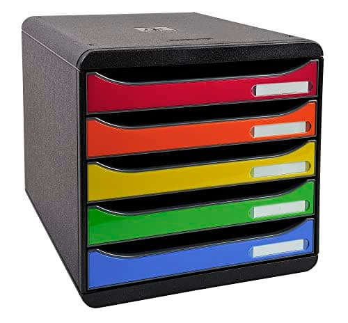 Image of Exacompta - Ref 3097298D - BIG-BOX PLUS Desktop Drawer Set - 5 x 43mm Drawers, Suitable for A4+ Documents, 347 x 278 x 271mm, 100% Recycled Plastic - Black/Glossy Harlequin