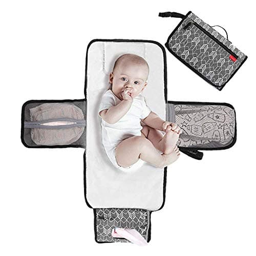 Image of Lekebaby Portable Nappy Changing Mat Travel Baby Change Mat with Wipe-Pocket and Head Cushion, Grey