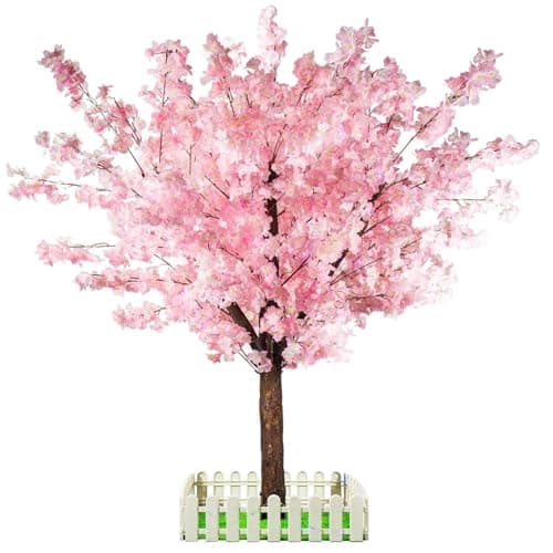 Image of Artificial Cherry Blossom Trees, Handmade Light Pink Tree Indoor Outdoor 5FT Tall Fake Tree with Natural Wood Trunk and Lifelike Flowers for Home Office Party Wedding Decor (Pink, 5FT)