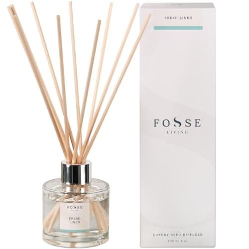 Image of Fresh Linen Reed Diffuser 100ml | Clean Cotton & Laundry Fresh | 10 Natural Fibre Reeds | Vegan & Paraben Free | 2+ Months Scent | Handmade in UK - Fosse Living