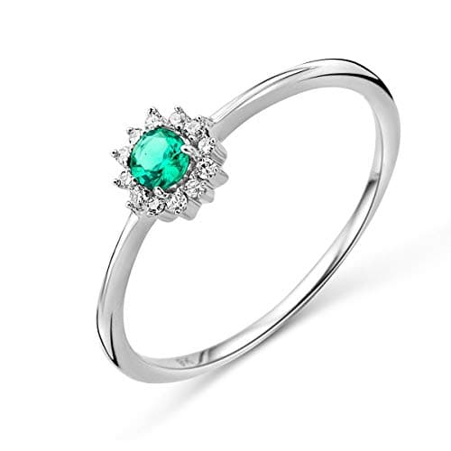 Image of MIORE Emerald and Diamonds Cluster Engagement Ring in 9 ct 375 White Gold with 0.05 ct round briljant cut natural diamonds