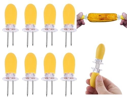 Image of 8PCs Corn Cob Forks 8cm - BBQ Corn Skewers with Silicone Handle, Stainless Steel Corn Forks for Holding Corn on The Cobs, Skewer Style Forks, Corn Holders for BBQ, Parties and Buffets