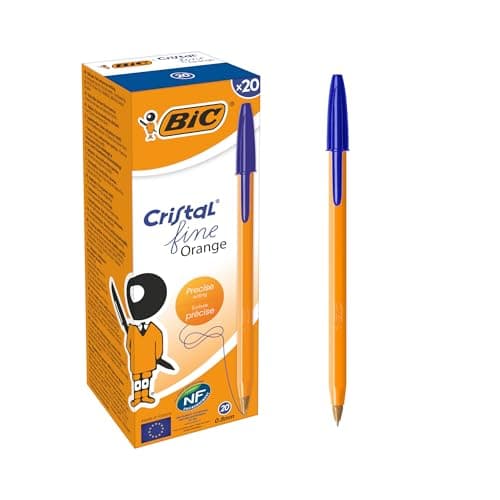 Image of Bic Orange Fine Ballpoint Pens, Fine Point (0.8 mm), Blue Ink, Box of 20 - Writing Pens with Long-Lasting Ink, 8099221