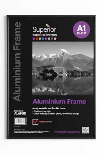 Image of SECO A1 Brushed Aluminium Picture Frame | Black | Perspex Safety Glass | Photo, Certificate & Artwork Display | Home & Office Decor