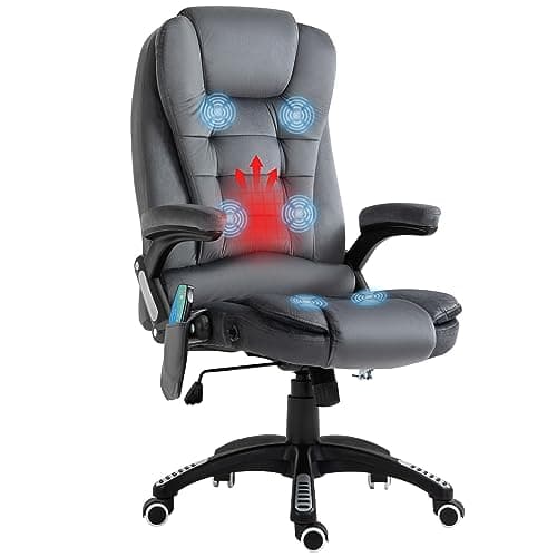 Image of Vinsetto Massage Office Chair with Lumbar Heating, Velvet Fabric Executive Computer Desk Chair with High and Reclining Back, Tilt Function, Adjustable Height, Padded Armrests, Grey