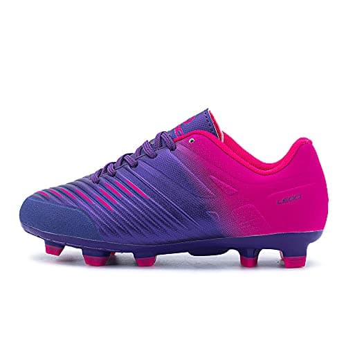 Image of LEOCI Football Shoes - Kid's Anti-Slip Soccer Boots Toddler Outdoor Comfort Cleats Purple Pink