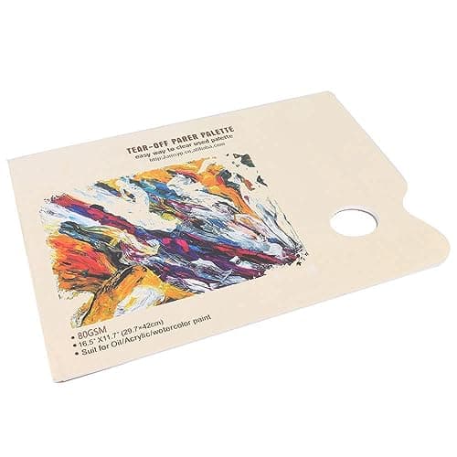 Image of OEBUAFI A3 Tear Off Paper Palette, Disposable Color Mixing Sheets for Watercolor Oil Painting Gouache Acrylic, with Thumb Hole, Easy to Carry