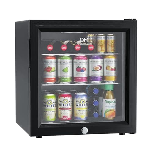 Image of DMD Collective – Glass Mini Fridge, 50L Beer, Wine & Drink Chiller with LED Light, With Lock + Key, Countertop Fridge with Reversible Door, Mini Bar For Bedroom, Office, Kitchen, Home