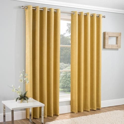 Image of Enhanced Living Vogue Ochre/Yellow 46 x 72 inch (117x183cm) Eyelet Thermal Noise Reducing Dim Out Curtains for Bedroom and Living Room