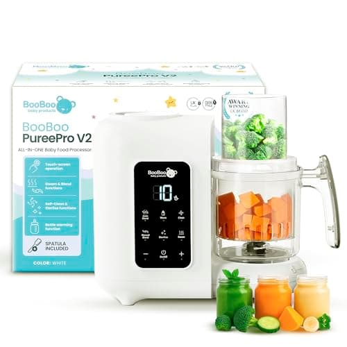Image of BooBoo Baby PuréePro 5 in 1 Baby Food Maker, Multifunctional Puree Blender Processor, Auto Cooking & Grinding Chopper, Includes Steamer, Bottle Warmer, Steriliser & Self Cleaning Operation