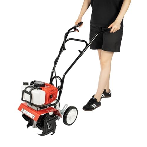 Image of HeinaTond 52CC Petrol Rotavator Tiller 2-Stroke 1700W Engine 4 Blades 30cm Cultivation Width Adjustable Wheels Lightweight Powerful Soil Cultivator for Garden Farm Lawn and Yard Work