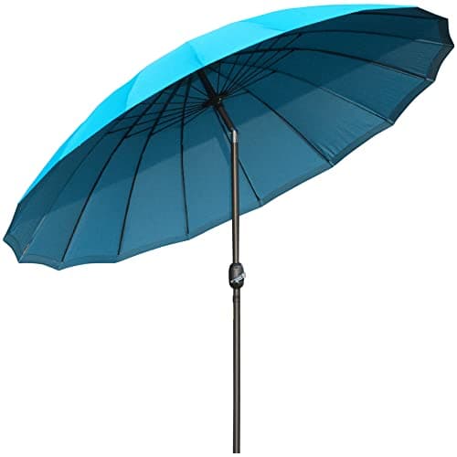 Image of Outsunny 2.5m Shanghai Garden Parasol Umbrella with Crank & Tilt, Outdoor Table Parasol with 16 Fibreglass Ribs, Adjustable Outdoor Sun Shade, Blue
