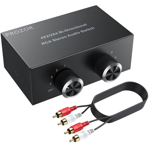 Image of PROZOR RCA Audio Switcher 4(2)-In-2(4)-Out Stereo Audio Switch RCA L/R Bi-Directional Audio Switcher with Off Button and No External Power Required for DVD Stereo Speaker CD Player