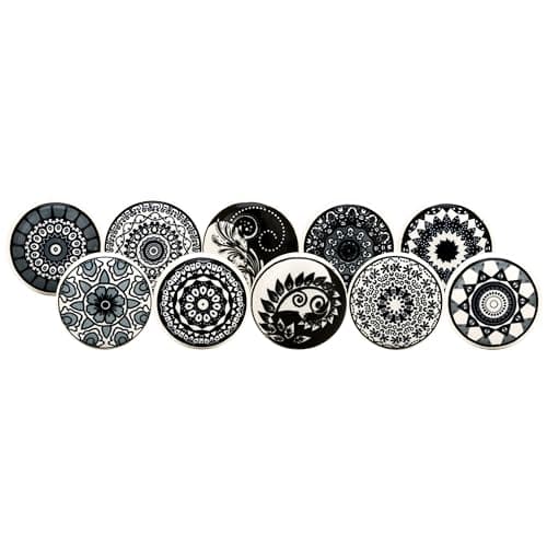 Image of Craft Trade Knobs for Cabinets and Drawers Assorted Black Mandala Knobs Vintage Ceramic Door Knobs Mandala Kitchen Furniture Pull Handles Cabinets Cupboard for Wardrobe Home Interior Décor-Pack of 10
