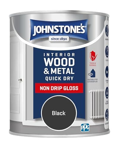 Image of Johnstone’s - Quick Dry & Non Drip Gloss Paint for Wood & Metal - Black | Interior & Exterior | Low Odour, Water-Based Formula, Dry in 1-2 Hours | 10m2 Coverage per Litre | 750ml