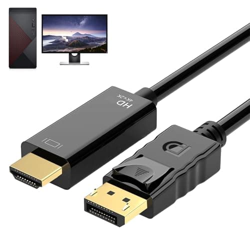 Image of 4K Displayport to HDMI Cable 1.8M,4k@30Hz 2k@60Hz 1080p Nylon Braided Full HD Gold-Plated Uni-Direction Dp Computer to HDMI Lead for Multi-screen,Compatible for Monitor,Projector,HDTV,Laptop