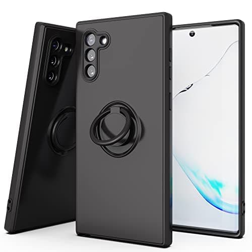 Image of YmhxcY Note 10 Case,Galaxy Note 10 Case,360°Ring Holder Slim Silicone Soft Rubber Hybrid Hard Protection Shockproof Bumper Non-Slip Cover for Samsung Galaxy Note 10 6.3" D-Black