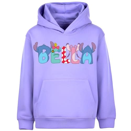 Image of Fringoo Personalised Hoodie for Girls Cotton Rich Soft Hooded Sweatshirt Gift for Kids Pullover Jumper with Kangaroo Pocket (UK, Age, 12 Years, 13 Years, Regular, Purple)