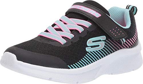 Image of Skechers Girl's Microspec Trainers, Black Mesh/Aqua & Neon Pink Trim, 2 UK Child