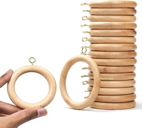 Image of Premium Wooden Curtain Rings for Door and Window Decoration, 24 Pieces | Wood Drapery Rod Rings | Inner Dia 1.75 Inch and Outer Dia 2.5 Inch (Beech Wood)