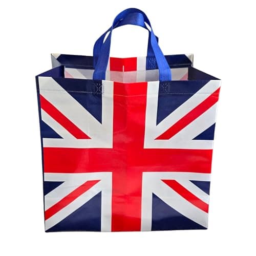 Image of SAJAK Union Jack Tote Bag - British Flag Large Reusable Shopping Bag (40cm) - Eco-Friendly & Durable for Groceries, Travel, Souvenirs, Gifts & UK Party Decorations