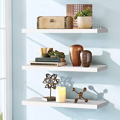 Image of FACOKOLA White Floating Shelves for Wall, Wall Shelf Set of 3, Modern Shelves for Wall Storage with Invisible Brackets, Decor Display Shelf Unit Organizer for Bathroom, Living Room, Bedroom, Kitchen