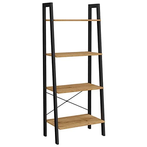Image of VASAGLE Ladder Shelf, 4-Tier Bookshelf, Bookcase, for Living Room, Bedroom, Kitchen, Home Office, Industrial Style, Steel Frame, Honey Brown and Black LLS044B05