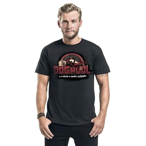 Image of Deadpool Charcoal Grey Dogpool Autonomy Short-Sleeved Printed Text T-Shirt XL