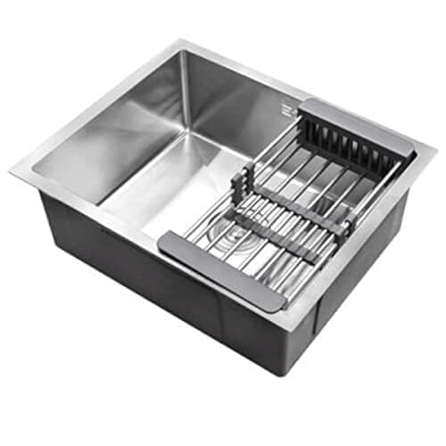 Image of Trintion 540x440mm Stainless Steel Kitchen Sink Set - Single Deep Square Bowl Sink with Drain Basket Soap Dispenser and Overflow for Undermount or Inset Installation