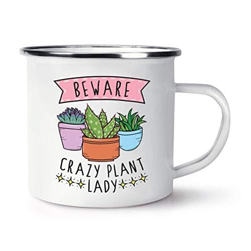 Image of Beware Crazy Plant Lady Retro Enamel Mug Cup