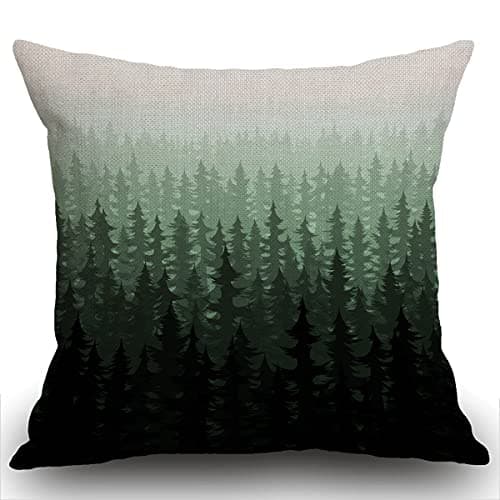 Image of Smooffly Throw Pillow Case Watercolor Pine Trees Cushion Cover 18x18 inch Linen Square Throw Pillow Cover for Living Room Sofa Couch Bed Pillowcase 45cm x 45cm