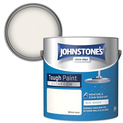 Image of Johnstone's - Bathroom Paint - White Lace - Mid Sheen Finish - Stain Blocker Paint - Use in Moist & Damp Areas - Low Odour- Dry in 1-2 Hours - 12m2 Coverage per Litre - 2.5L