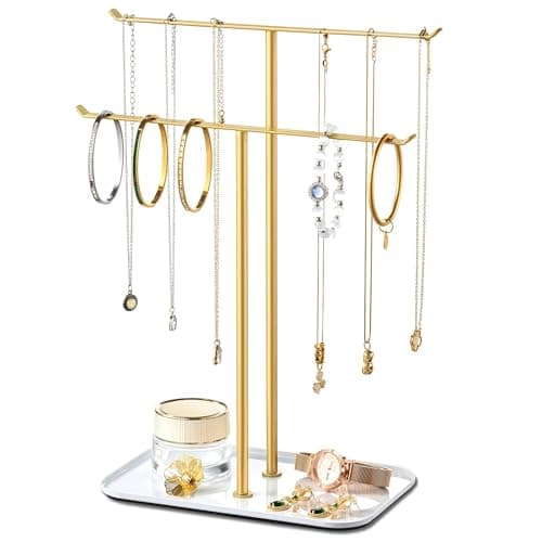 Image of pickpiff Necklace Holder jewellery Stand Organizer for Necklaces and Bracelets, Metal Display Stand, Gift for Women, Ideal for Home, Bedroom, or Vanity, Gold