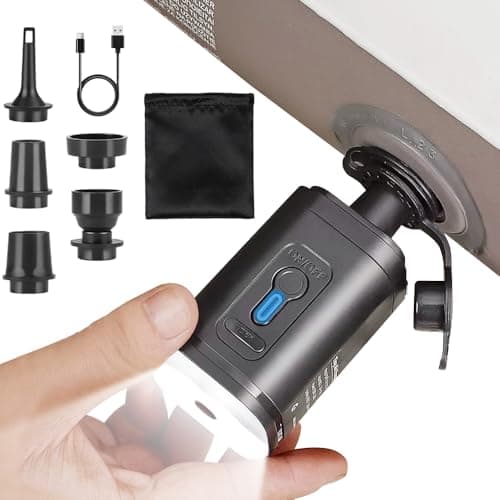 Image of MUCHER Portable Electric Air Pump with LED Camping Lamp 2400mAh 3-in-1 Mini Pump Battery Small Portable Air Pump with 5 Nozzles & USB-C for Air Mattress, Swimming Ring, Vacuum Bag, Camping