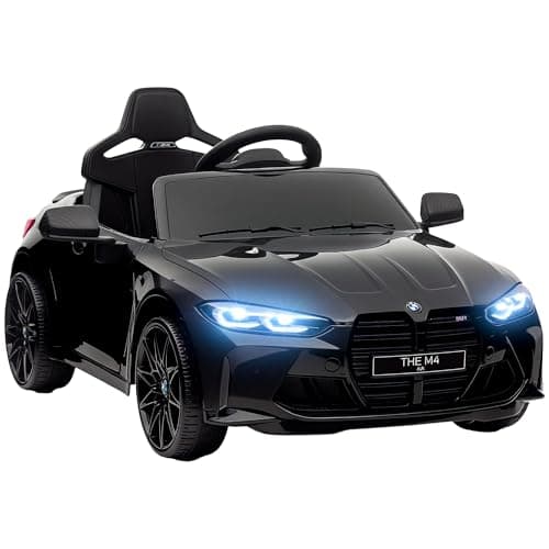 Image of AIYAPLAY BMW M4 Licensed Electric Car for Kids, 12V Kids Electric Ride on with Remote Control, Suspension, Music, Horn, LED Lights, for Ages 3-5 Years, Black