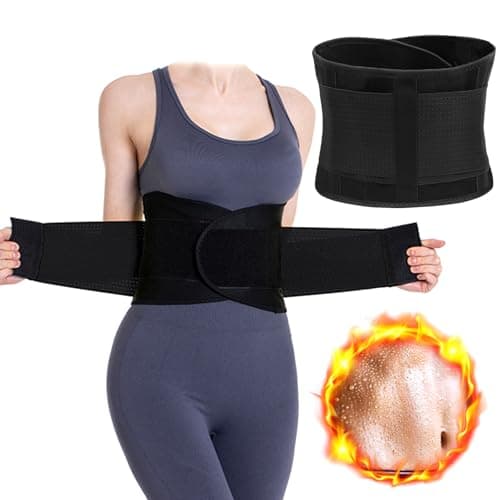 Image of UZSUZZ Waist Trainer Belt, Sweat Waist Cincher Trimmer with Dual Adjustable Belly, Adjustable Back Brace Support Belt, Women Body Shaper Sports Slimming Band for Fitness Workout, Unisex, S/M Black