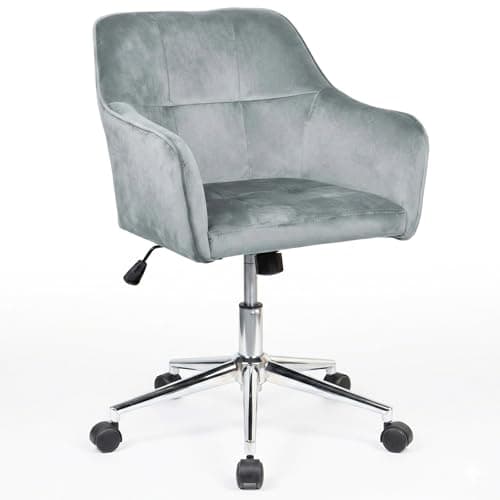 Image of EVRE Office Chair with Wheels | Swivel Desk Chair with Adjustable Height, Ergonomic Armrests & Soft Cushion | Vanity Chair for Dressing Table, Home Office Chair & Bedroom. (Silver Grey Velvet)